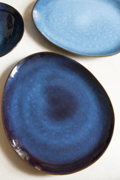 Fuente De Gres Con Filo Envejecido Azul