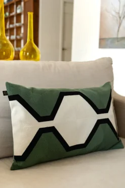 Funda Cojín Geométrica Verde De Algodón Rectangular