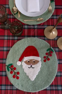 Individual De Fieltro Verde Con Diseño De Papa Noel