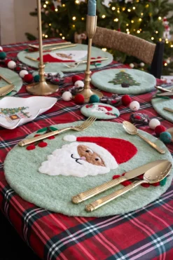 Individual De Fieltro Verde Con Diseño De Papa Noel