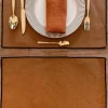 Individual De Lino Impermeable Ocre Con Borde Negro