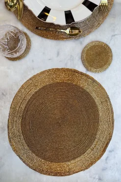 Individual Dorado En Dos Tonalidades Bordado Con Cuentas
