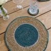 Individual Redondo de Seagrass Beige y Azul