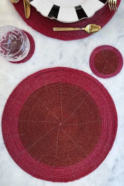 Individual Rojo Bordado Con Cuentas