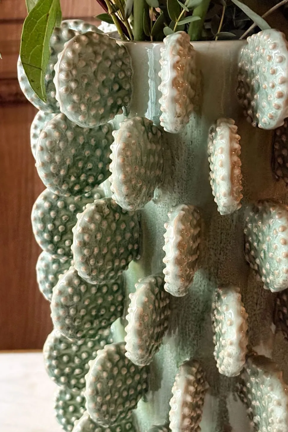 Jarrón Alto Con Diseño De Cactus Verde