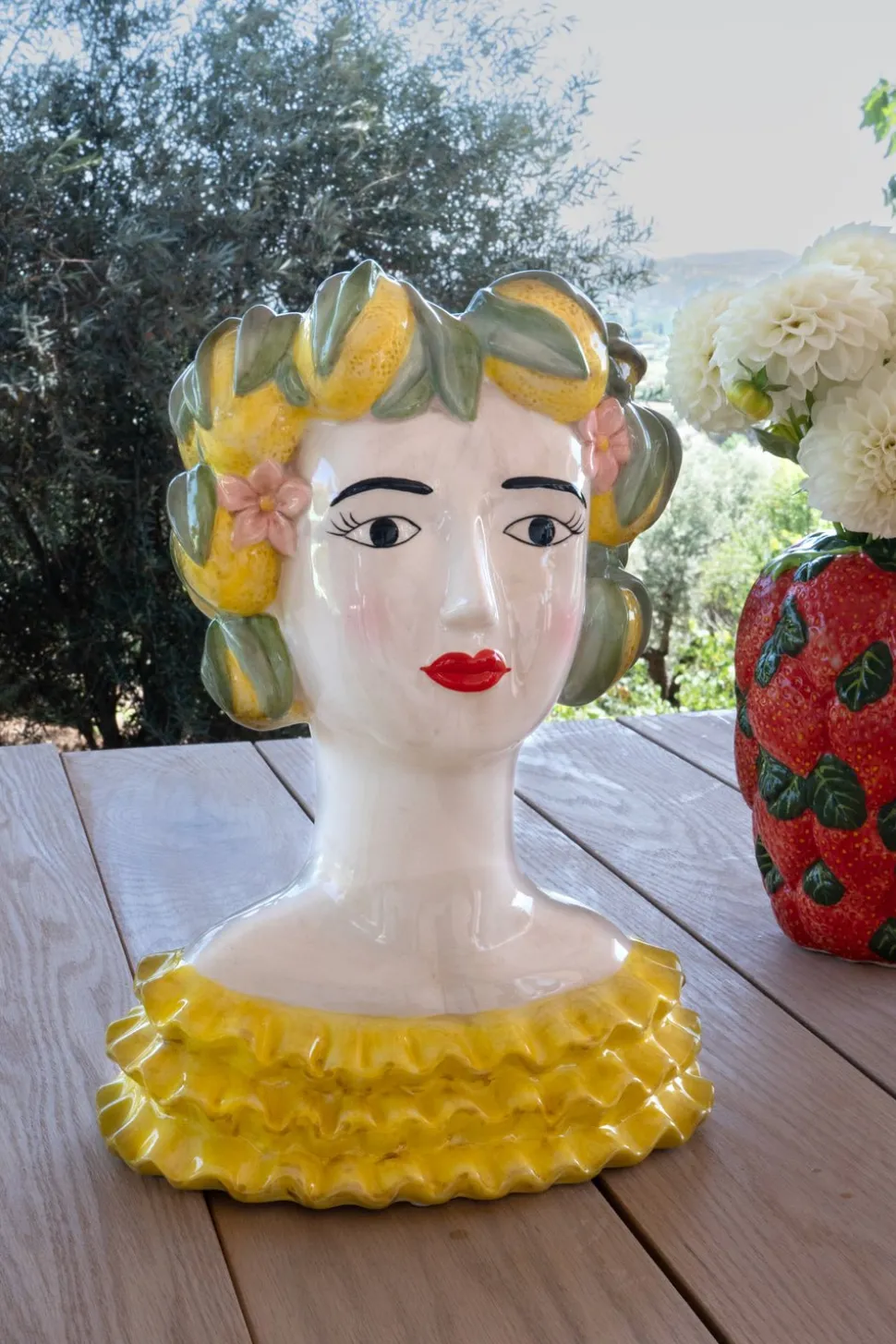 Jarrón Busto Lady Limones De Porcelana