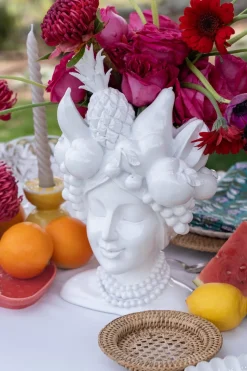 Jarrón Busto Lady Tutti Fruti Blanco De Porcelana