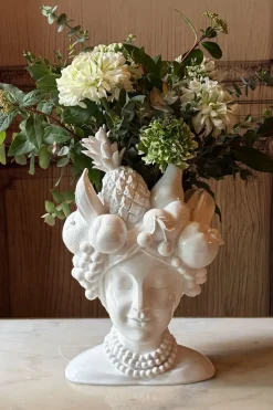 Jarrón Busto Lady Tutti Fruti Blanco De Porcelana