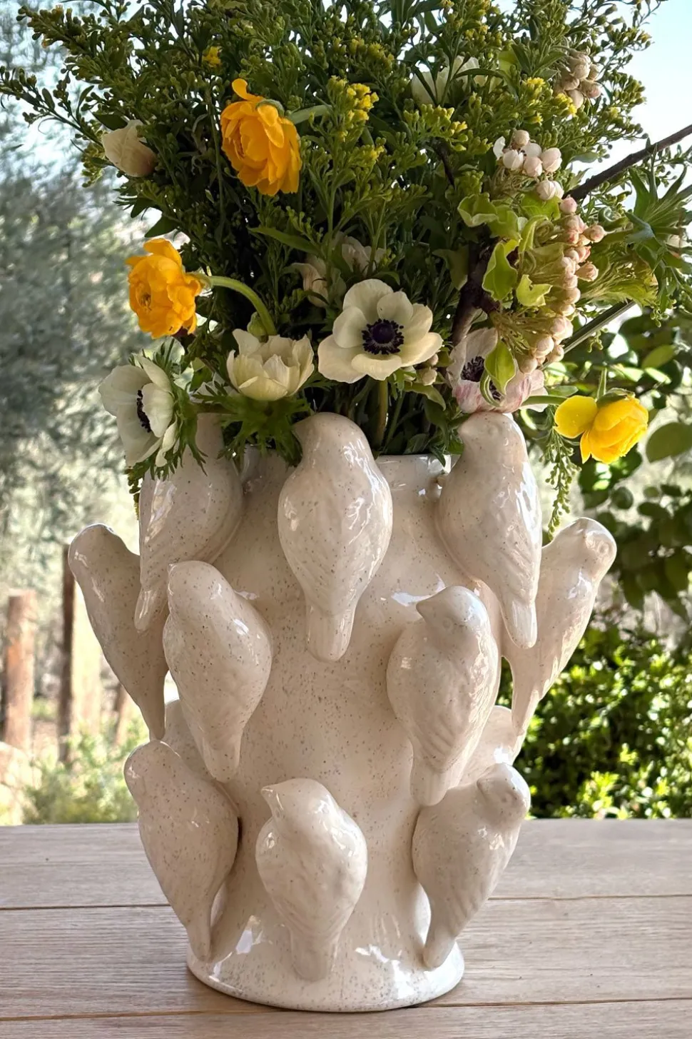 Jarrón Con Diseño De Pájaros Blanco