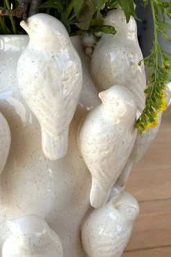 Jarrón Con Diseño De Pájaros Blanco