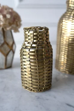Jarrón De Cristal Trenzado En Oro Viejo