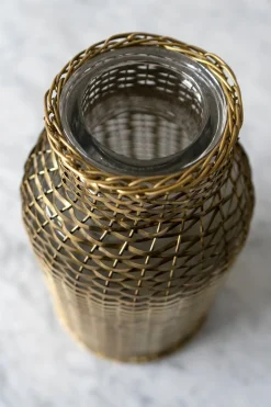 Jarrón De Cristal Trenzado En Oro Viejo