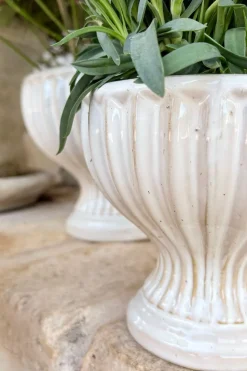 Jarrón Diseño Copa De Porcelana Blanco Roto