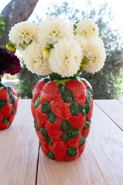 Jarrón Diseño Fresas De Porcelana Grande