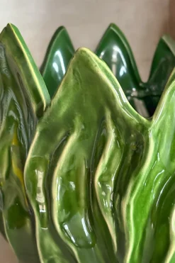 Jarrón Grande Con Diseño De Hojas Verdes