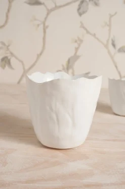 Jarrón Irregular De Porcelana Blanco Brillante 14 Cm