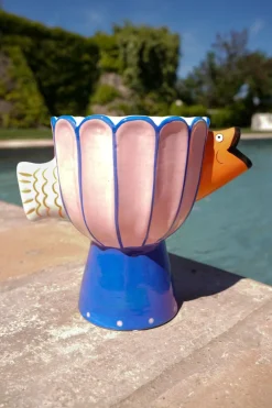 Jarrón Rosa Con Pez Naranja