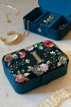 Joyeros De Terciopelo Con Iniciales Y Flores Bordadas