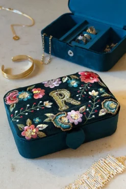 Joyeros De Terciopelo Con Iniciales Y Flores Bordadas