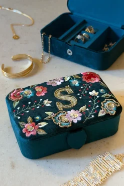 Joyeros De Terciopelo Con Iniciales Y Flores Bordadas
