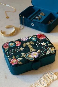 Joyeros De Terciopelo Con Iniciales Y Flores Bordadas