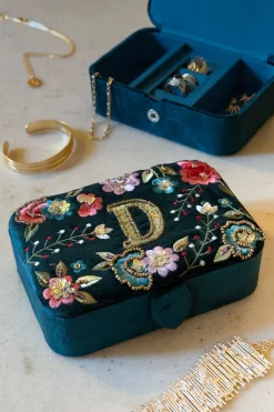 Joyeros De Terciopelo Con Iniciales Y Flores Bordadas