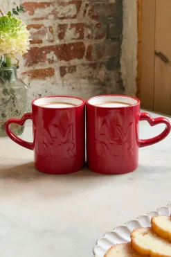 Juego De Dos Tazas "Amour" Y Asas De Corazón