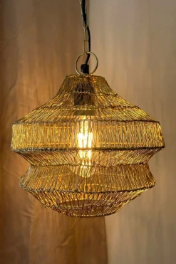 Lámpara Colgante De Hierro Dorado