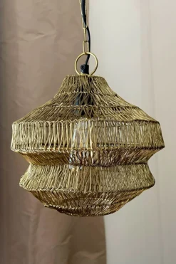 Lámpara Colgante De Hierro Dorado