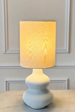 Lámpara De Mesa De Cerámica Crema Con Pantalla De Lino