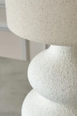 Lámpara De Mesa De Cerámica Crema Con Pantalla De Lino