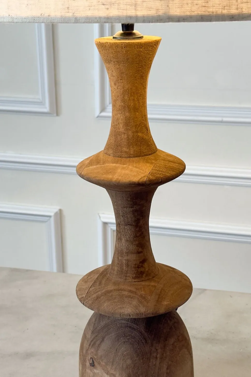 Lámpara De Mesa De Madera Con Pantalla De Lino
