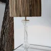 Lámpara Pantalla De Madera Y Pie De Cristal