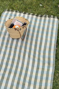 Manta Con Diseño De Cuadros Verde Y Azul