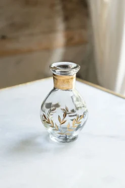 Mini Florero Ovalado De Cristal Con Flores Doradas Pintadas A Mano