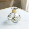 Mini Florero Redondo De Cristal Con Flores Doradas Pintadas A Mano