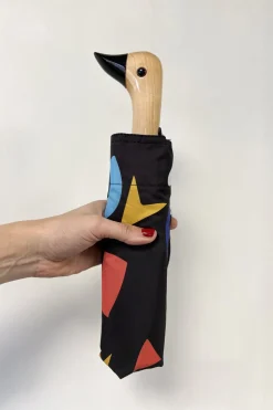 Paraguas Con Diseño Abstracto Marrón Chocolate Y Mango Con Cabeza De Pato