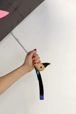 Paraguas Con Diseño Abstracto Marrón Chocolate Y Mango Con Cabeza De Pato