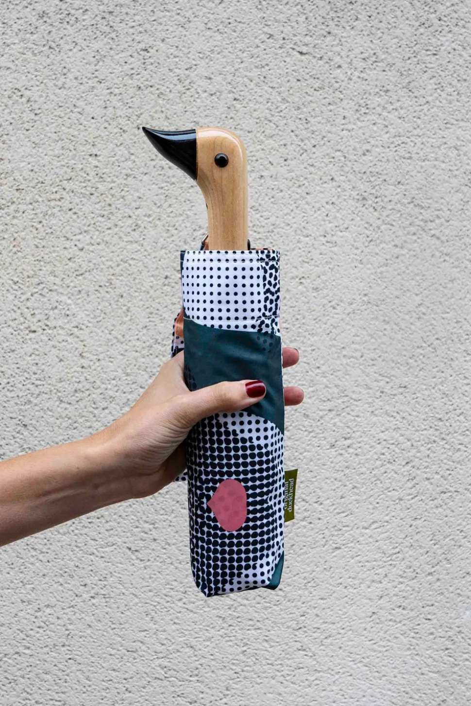 Paraguas Con Diseño Abstracto De Lunares Y Mango Con Cabeza De Pato