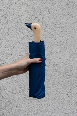 Paraguas Con Diseño Azul Marino Y Mango Con Cabeza De Pato