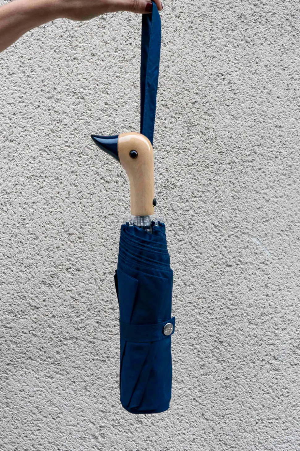 Paraguas Con Diseño Azul Marino Y Mango Con Cabeza De Pato