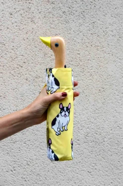 Paraguas Con Diseño De Bulldogs Y Mango Con Cabeza De Pato