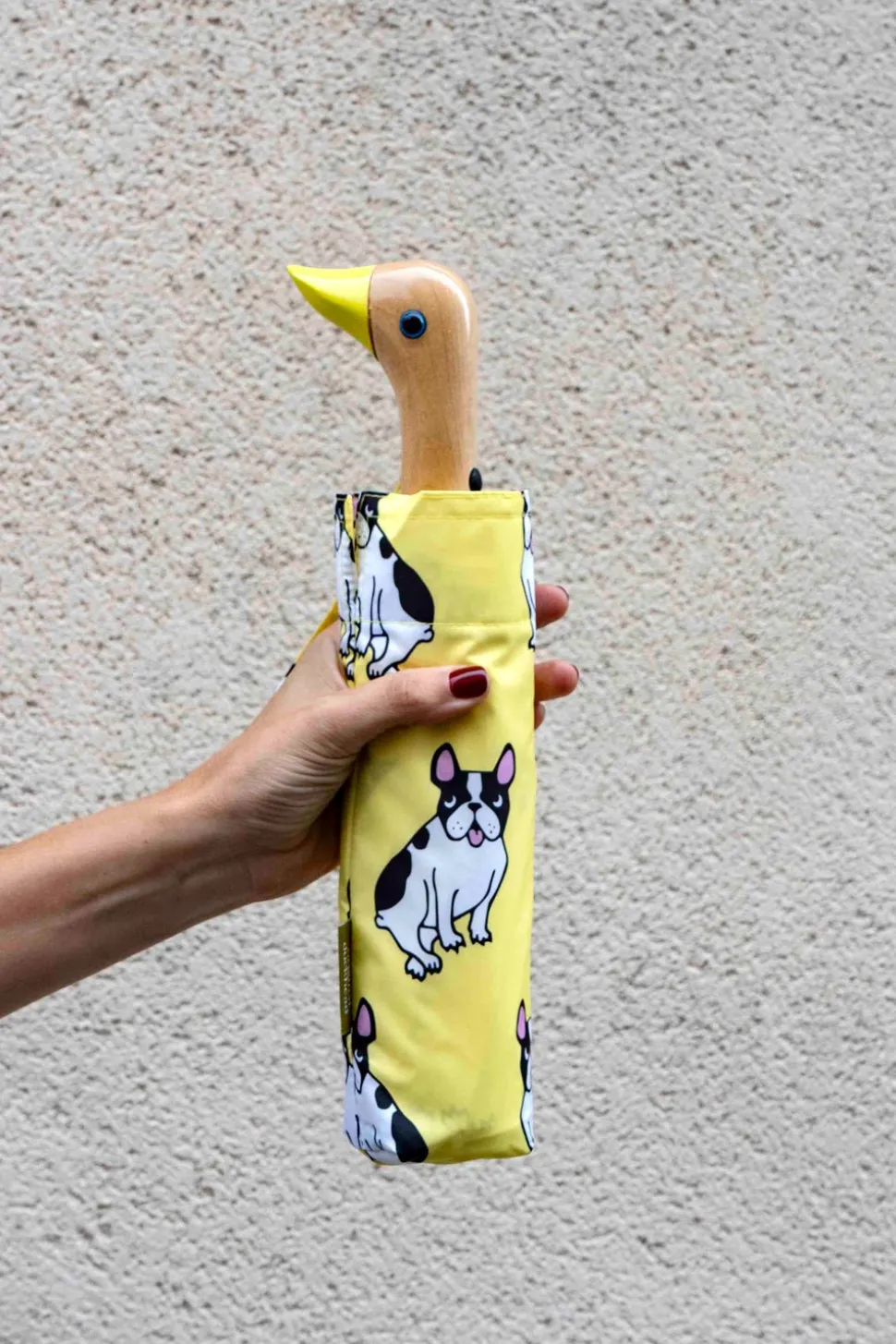 Paraguas Con Diseño De Bulldogs Y Mango Con Cabeza De Pato
