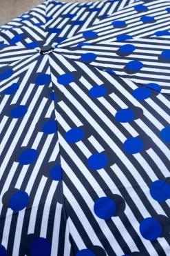 Paraguas Con Diseño De Rayas Negras & Puntos Azules Y Mango Con Cabeza De Pato