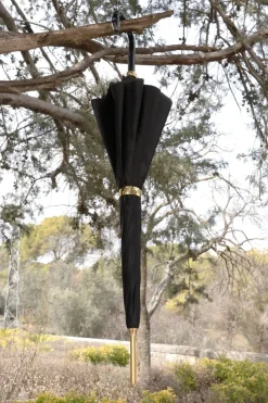 Paraguas Pasotti Negro Con Interior De Flor Dorada