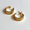 Pendientes Dorados Con Diseño De Tres Argollas