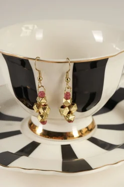 Pendientes Dorados Y Rosas