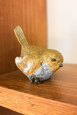 Pájaro Decorativo Con Acabado Dorado Pequeño