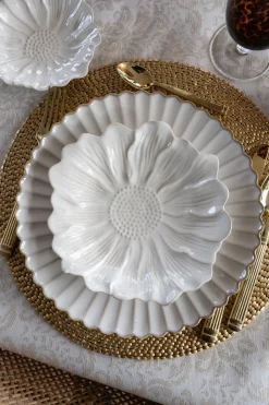 Plato De Postre Con Diseño De Flor Blanca CO
