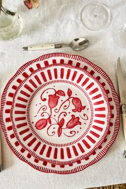 Plato De Postre Con Diseño Rojo Y Blanco